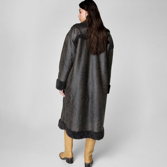 NWT | Nasty Gal | US 6, oversized | Distressed Maxi Bonded Aviator Coat Brown - Picture 4 of 14